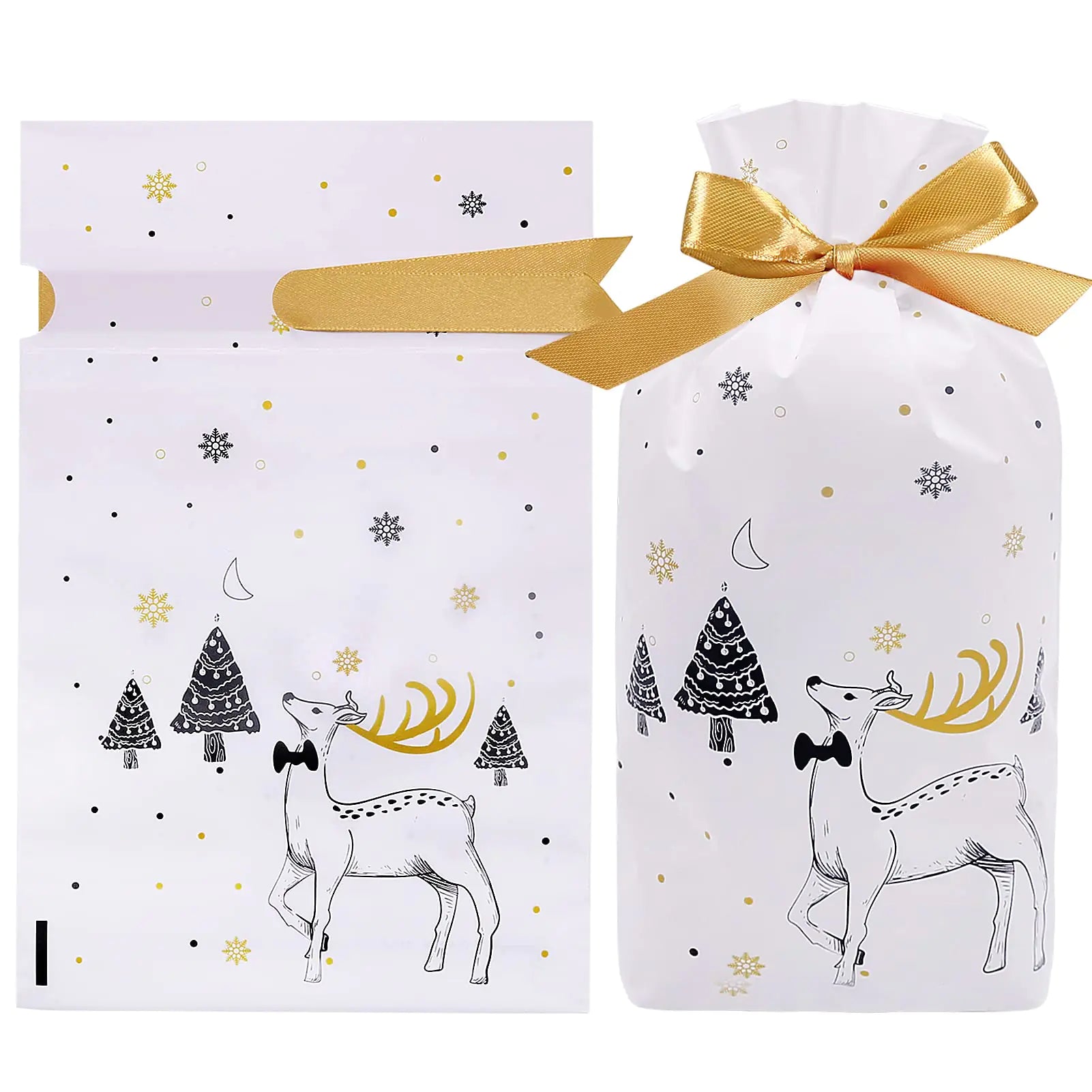 HRX Package 50pcs Christmas Treat Bags 5.8x9x2.4 inch Drawstring Gift Bags Candy Bags Party Favor Bags for Goodies Cookies